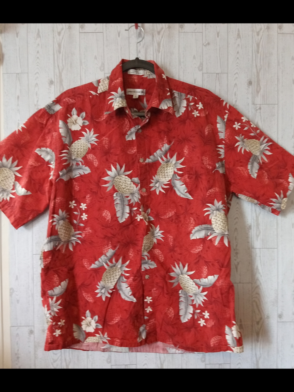 Pierre Cardin Red Pineapple Print Hawaiian Shirt Men's Size L